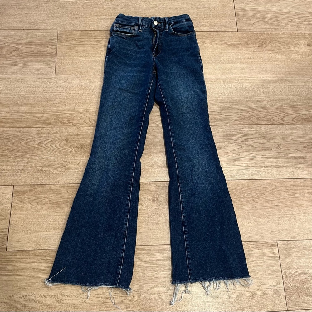 Good American Good Legs Flare Jean Raw Hem Indigo329 Size 0/25